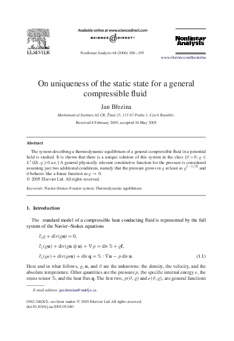 (PDF) On uniqueness of the static state for a general compressible fluid