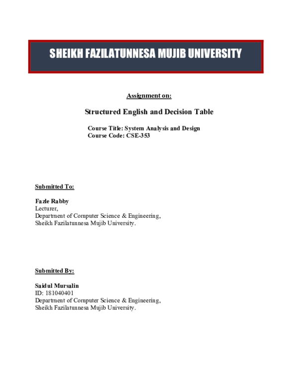 (PDF) Structured English and Decision Table