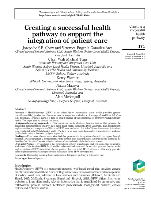 (PDF) Creating a successful health pathway to support the integration ...