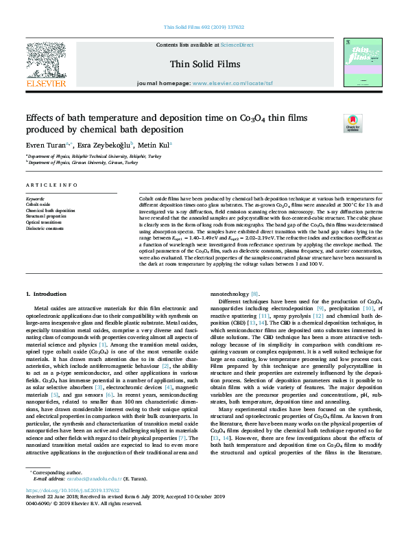 (PDF) Effects of bath temperature and deposition time on Co3O4 thin ...