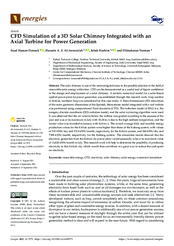 (PDF) CFD Simulation of a 3D Solar Chimney Integrated with an Axial ...