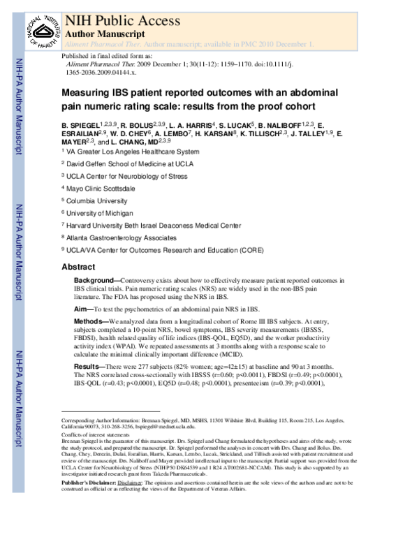 (PDF) Measuring irritable bowel syndrome patientreported with