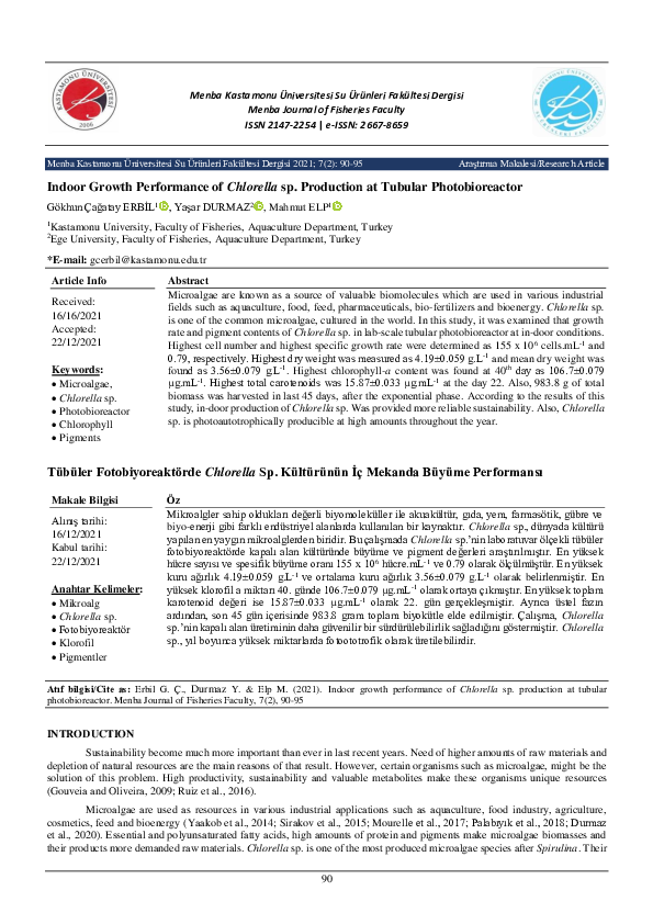 (PDF) INDOOR GROWTH PERFORMANCE OF Chlorella sp. PRODUCTION AT TUBULAR ...