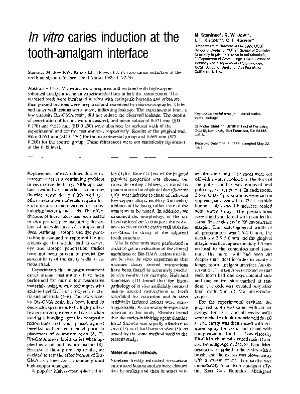 (PDF) In vitro caries induction at the tooth-amalgam interface
