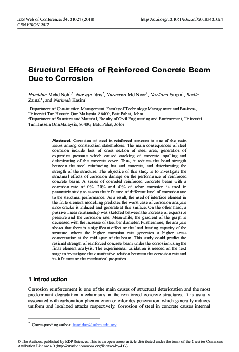 (PDF) Structural Effects of Reinforced Concrete Beam Due to Corrosion