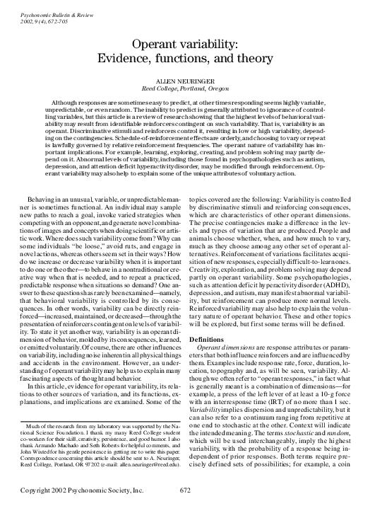 (PDF) Operant variability: Evidence, functions, and theory