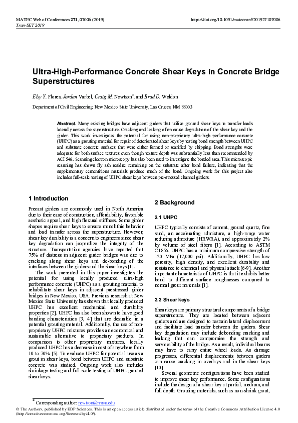 (PDF) UltraHighPerformance Concrete Shear Keys in Concrete Bridge