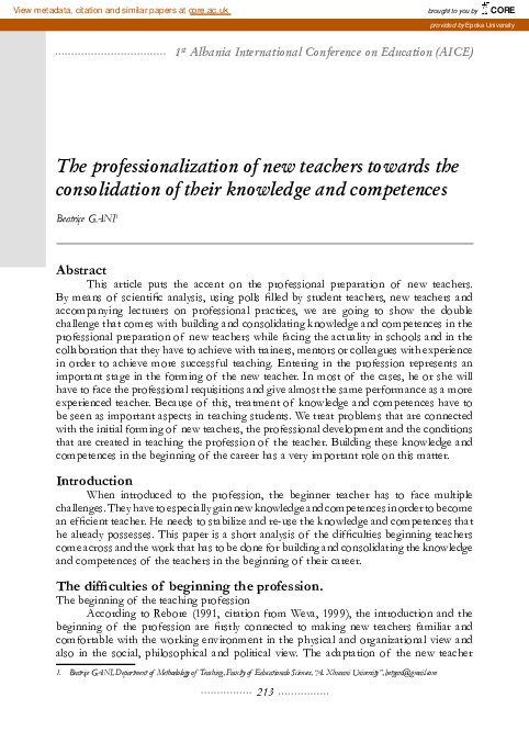 (PDF) The professionalization of new teachers towards the consolidation ...