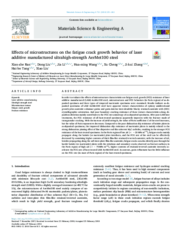 (PDF) Effects of microstructures on the fatigue crack growth behavior ...