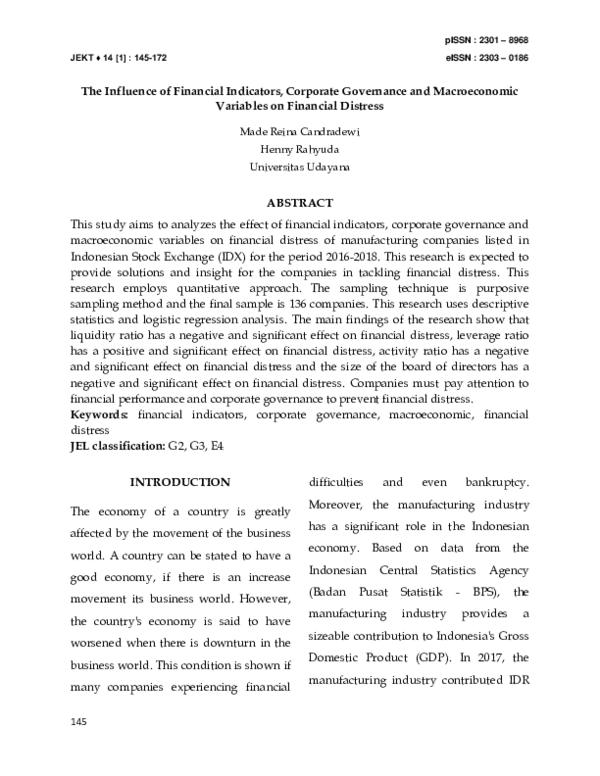 (PDF) The Influence of Financial Indicators, Corporate Governance and ...
