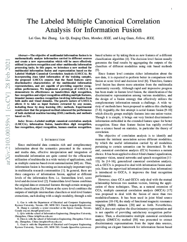 (PDF) The Labeled Multiple Canonical Correlation Analysis for ...