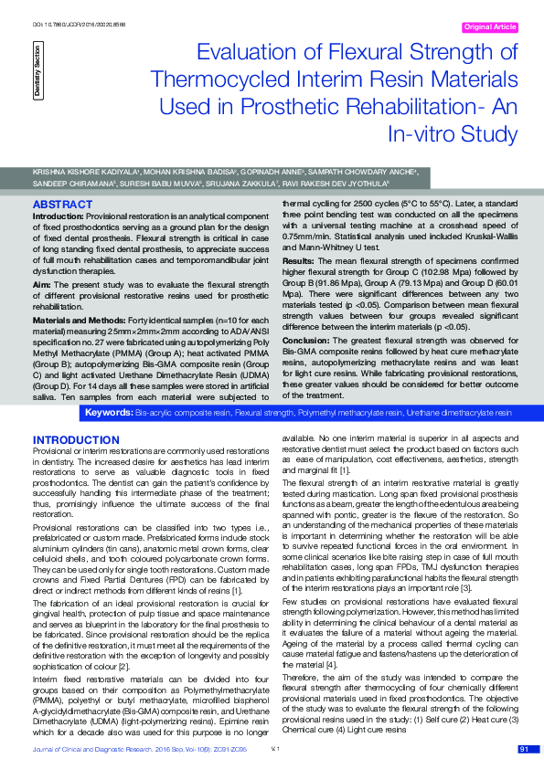 (PDF) Evaluation of Flexural Strength of Thermocycled Interim Resin ...