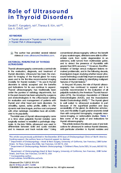 (PDF) Role of Ultrasound in Thyroid Disorders