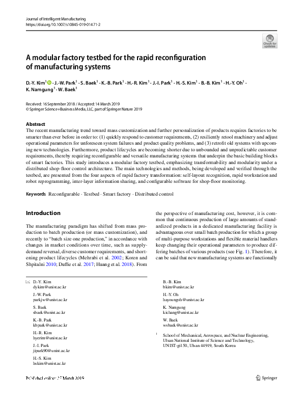 (PDF) A modular factory testbed for the rapid reconfiguration of ...