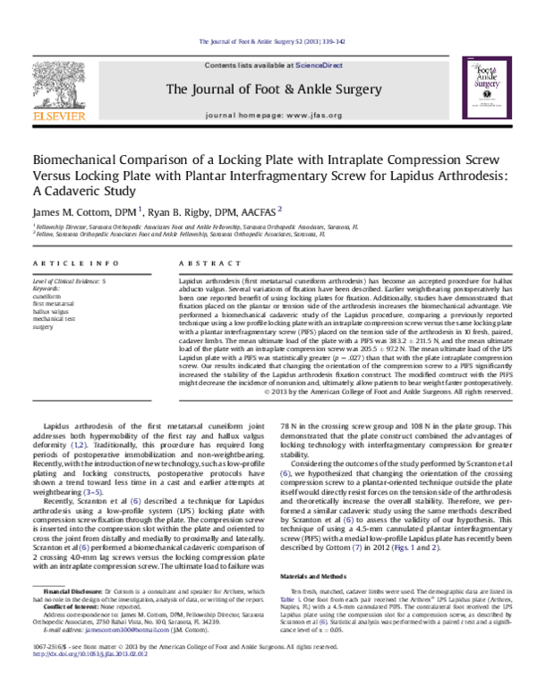 (PDF) Biomechanical Comparison of a Locking Plate with Intraplate ...