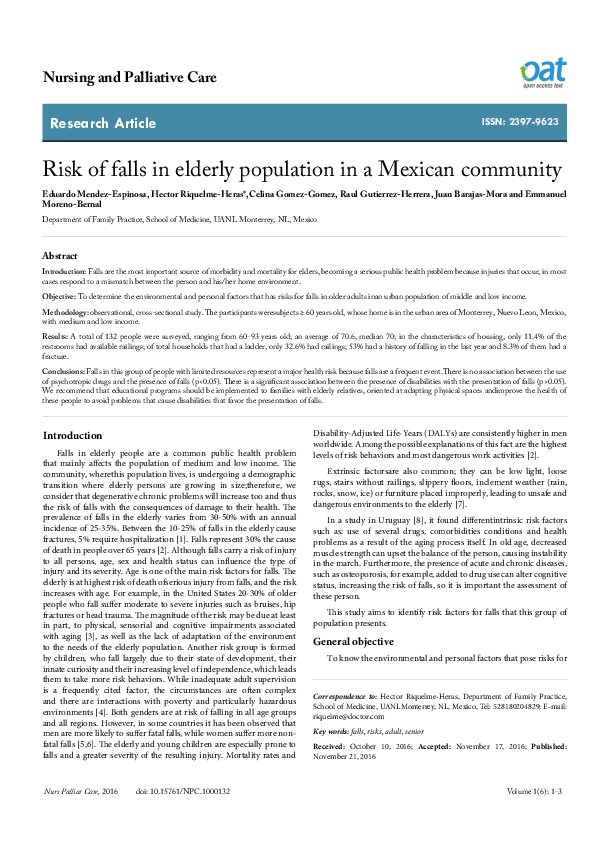 (PDF) Risk of falls in elderly population in a Mexican community