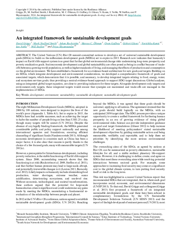 (PDF) An integrated framework for sustainable development goals