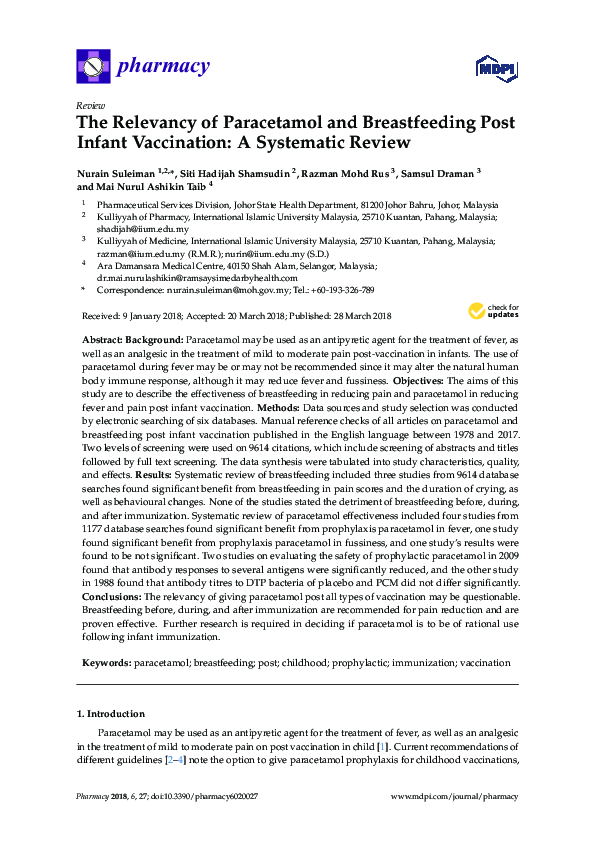 (PDF) The Relevancy of paracetamol and Breastfeeding Post Infant