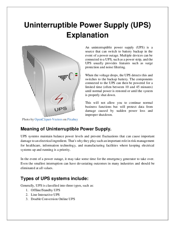 (PDF) Uninterruptible Power Supply (UPS) Explanation