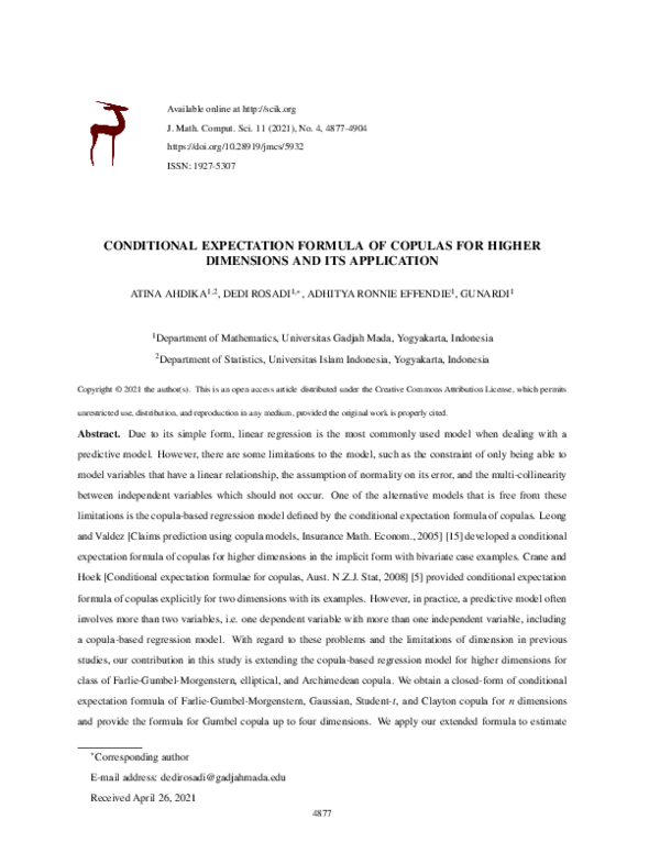 (PDF) Conditional expectation formula of copulas for higher dimensions ...
