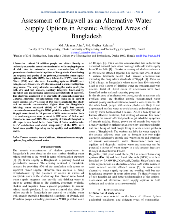 (PDF) Assessment of Dugwell as an Alternative Water Supply Options in ...