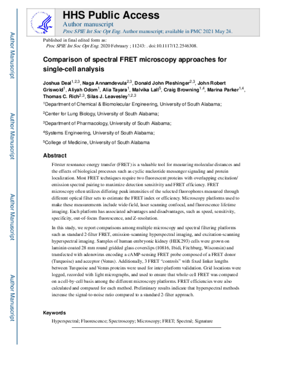 (PDF) Comparison of spectral FRET microscopy approaches for single-cell ...