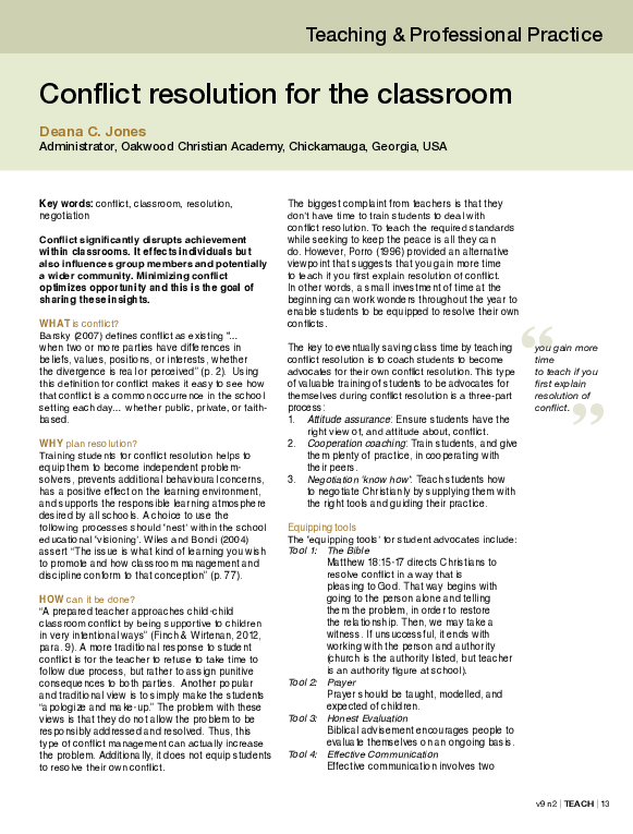 (PDF) Conflict Resolution for the Classroom