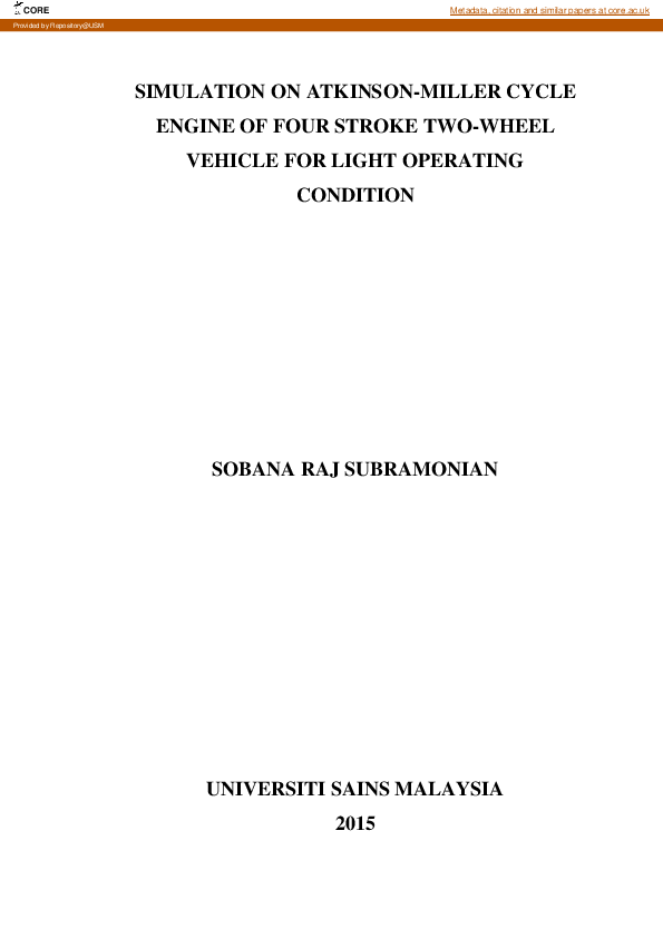(PDF) Simulation On Atkinson-Miller Cycle Engine Of Four Stroke Two ...