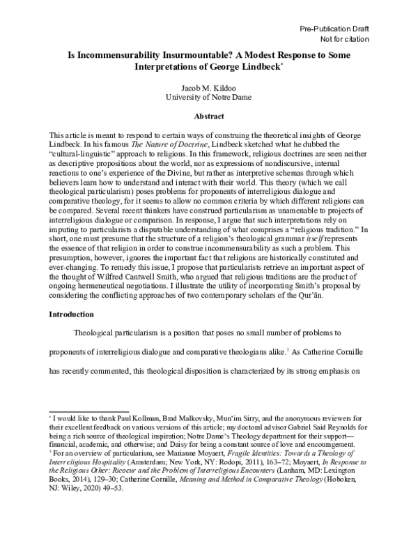 (DOC) Is Incommensurability Insurmountable? A Modest Response to Some ...