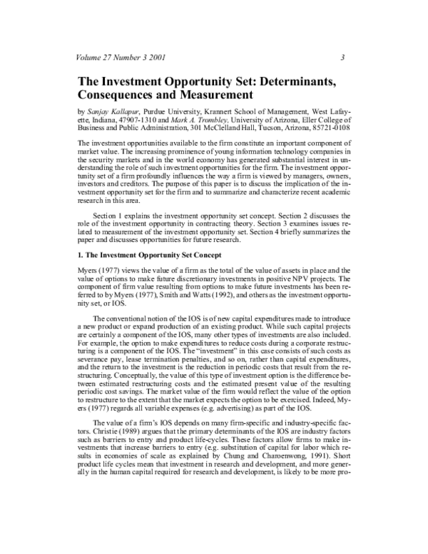 (PDF) The investment opportunity set: determinants, consequences and ...