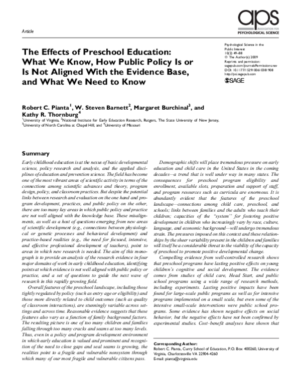 (PDF) The Effects of Preschool Education
