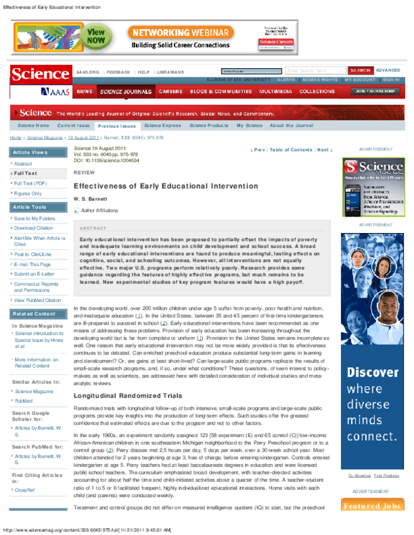 (PDF) Effectiveness of Early Educational Intervention