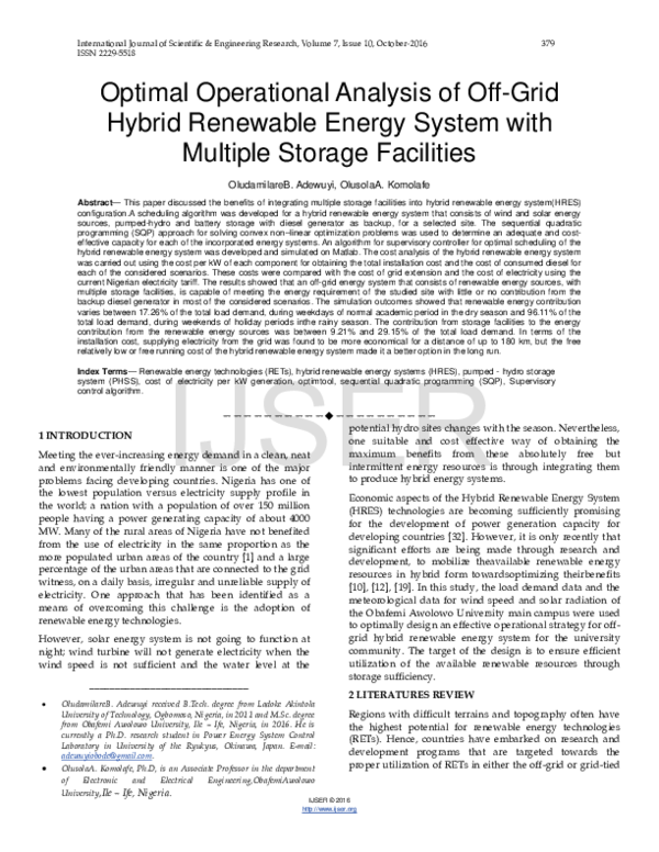 (PDF) Optimal Operational Analysis of Off-Grid Hybrid Renewable Energy ...