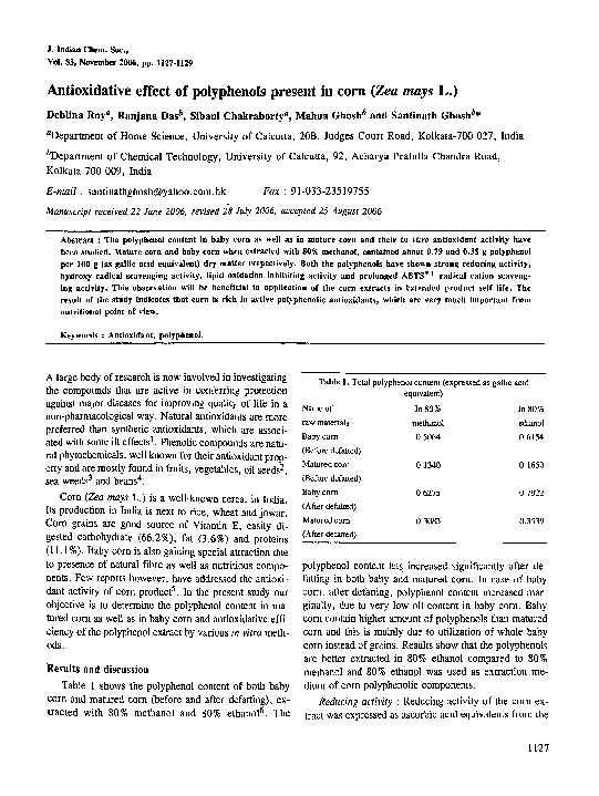 (PDF) Antioxidative effect of polyphenols present in corn (Zea mays L.)