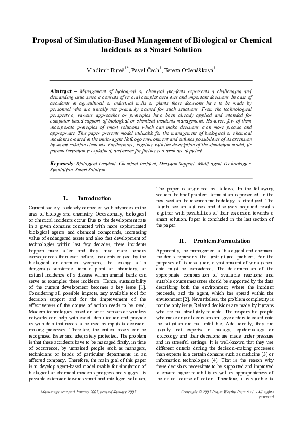(PDF) Proposal of Simulation-Based Management of Biological or Chemical ...