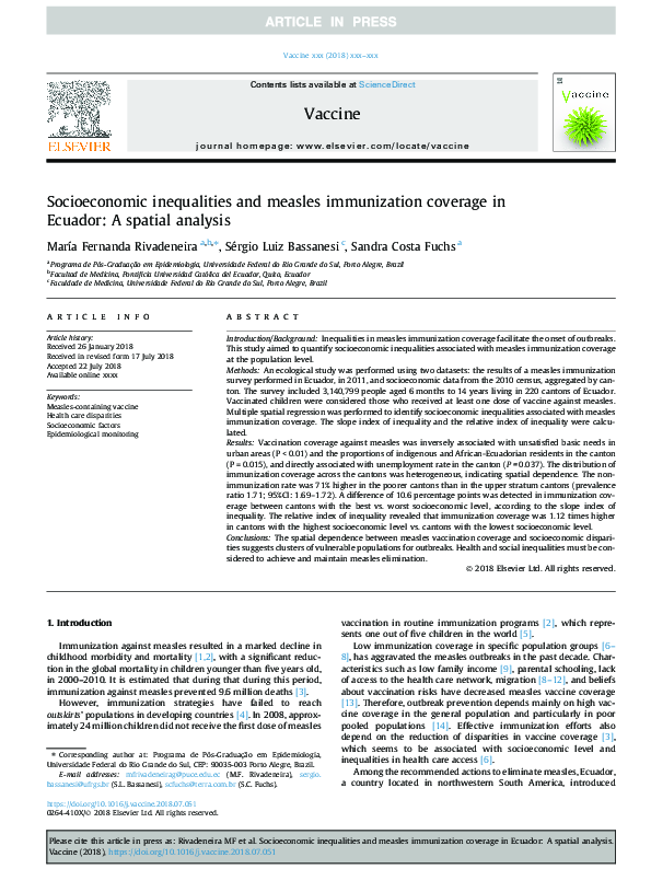 (PDF) Socioeconomic inequalities and measles immunization coverage in ...