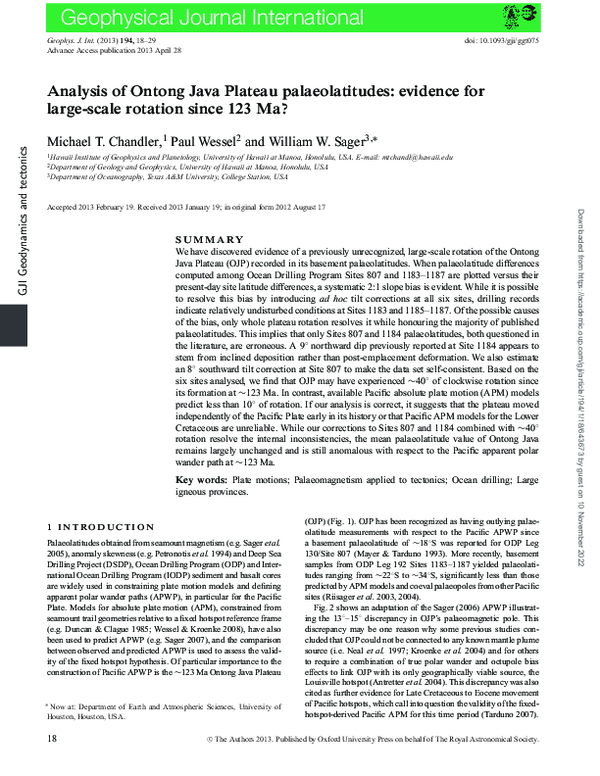 (PDF) Analysis of Ontong Java Plateau palaeolatitudes: evidence for ...
