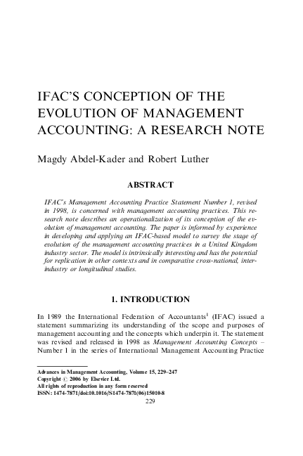 (PDF) IFAC's Conception of the Evolution of Management Accounting: A ...