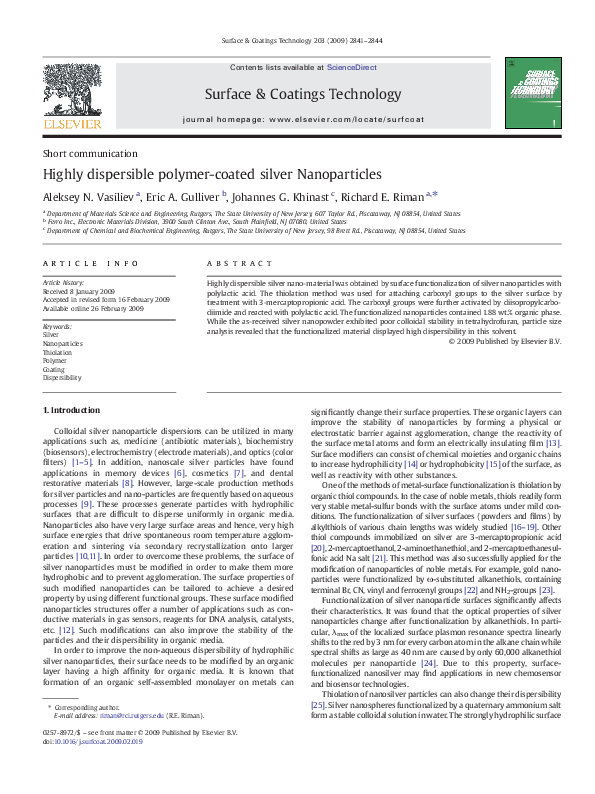 (PDF) Highly dispersible polymer-coated silver Nanoparticles