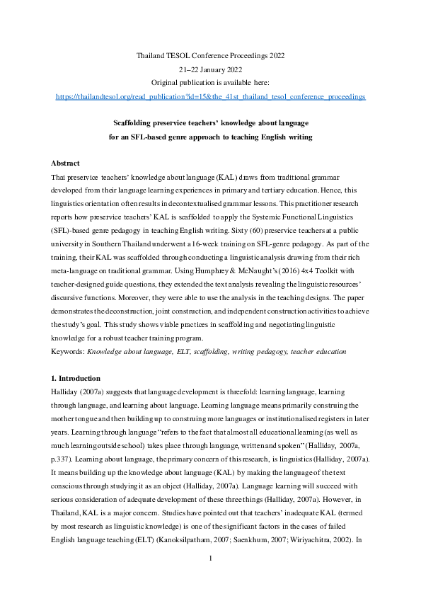(PDF) Scaffolding preservice teachers' knowledge about language for an ...