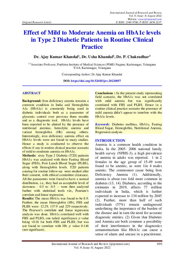 (PDF) Effect of Mild to Moderate Anemia on HbA1c levels in Type 2 ...