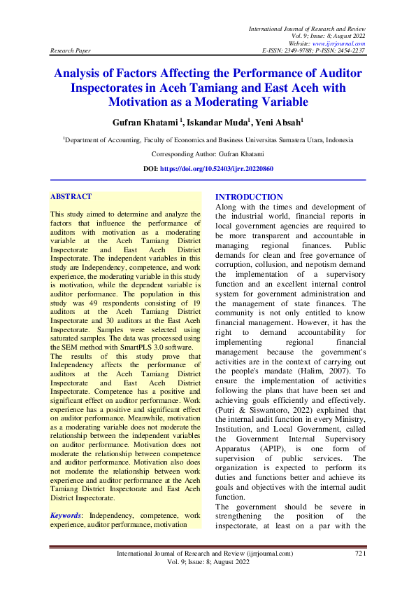 (PDF) Analysis of Factors Affecting the Performance of Auditor ...