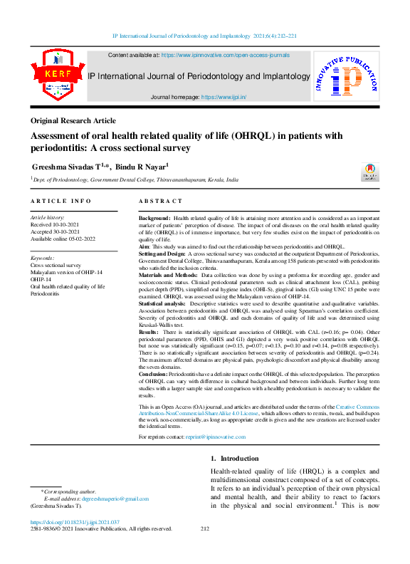 (PDF) Assessment of oral health related quality of life (OHRQL) in ...