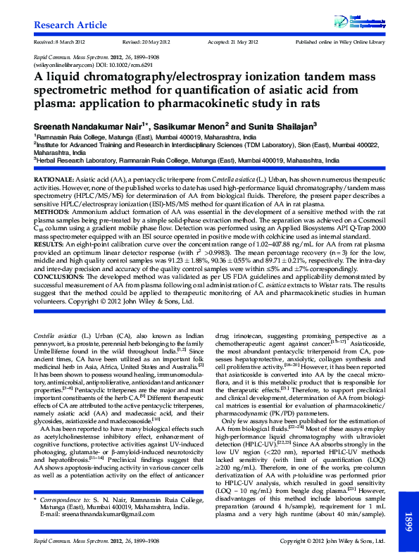 (PDF) A liquid chromatography/electrospray ionization tandem mass ...
