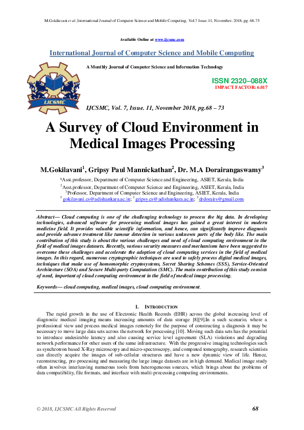 (PDF) A Survey of Cloud Environment in Medical Images Processing
