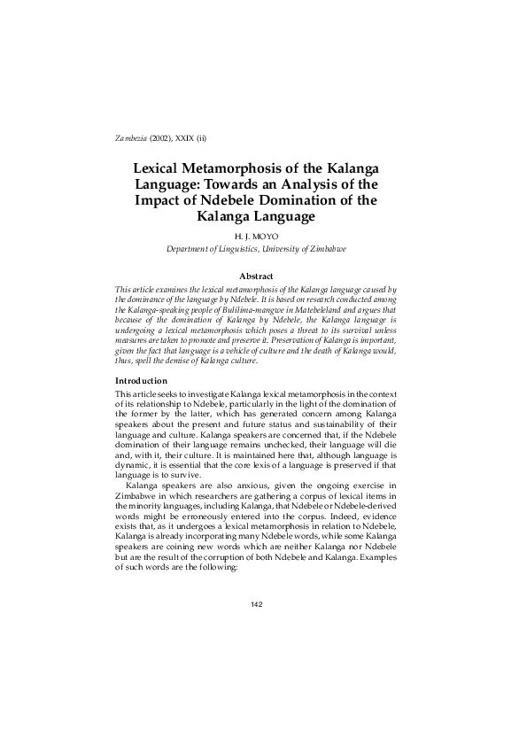 (PDF) Lexical Metamorphosis of the Kalanga Language: Towards an ...