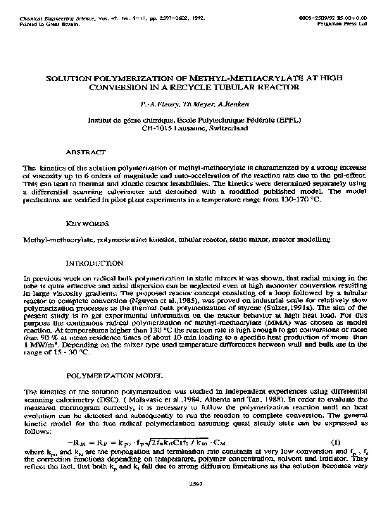 (PDF) Solution polymerization of methylmethacrylate at high conversion
