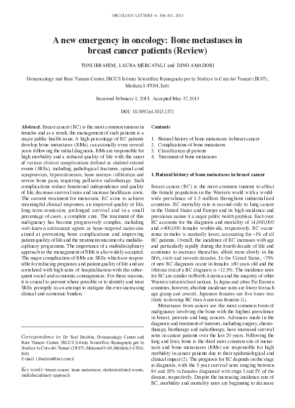 (PDF) A new emergency in oncology: Bone metastases in breast cancer ...