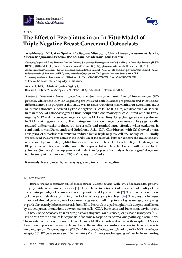 (PDF) The Effect of Everolimus in an In Vitro Model of Triple Negative ...