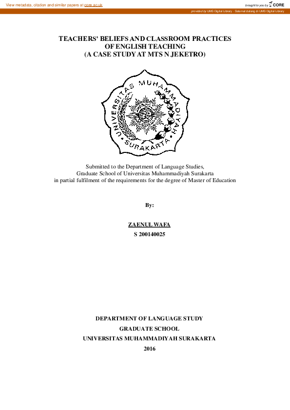 (PDF) Teachers’ Beliefs And Classroom Practices Of English Teaching(A ...